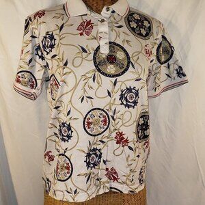 Marcia Women's Floral Print Golf Polo Shirt - White/Multicolor - XS